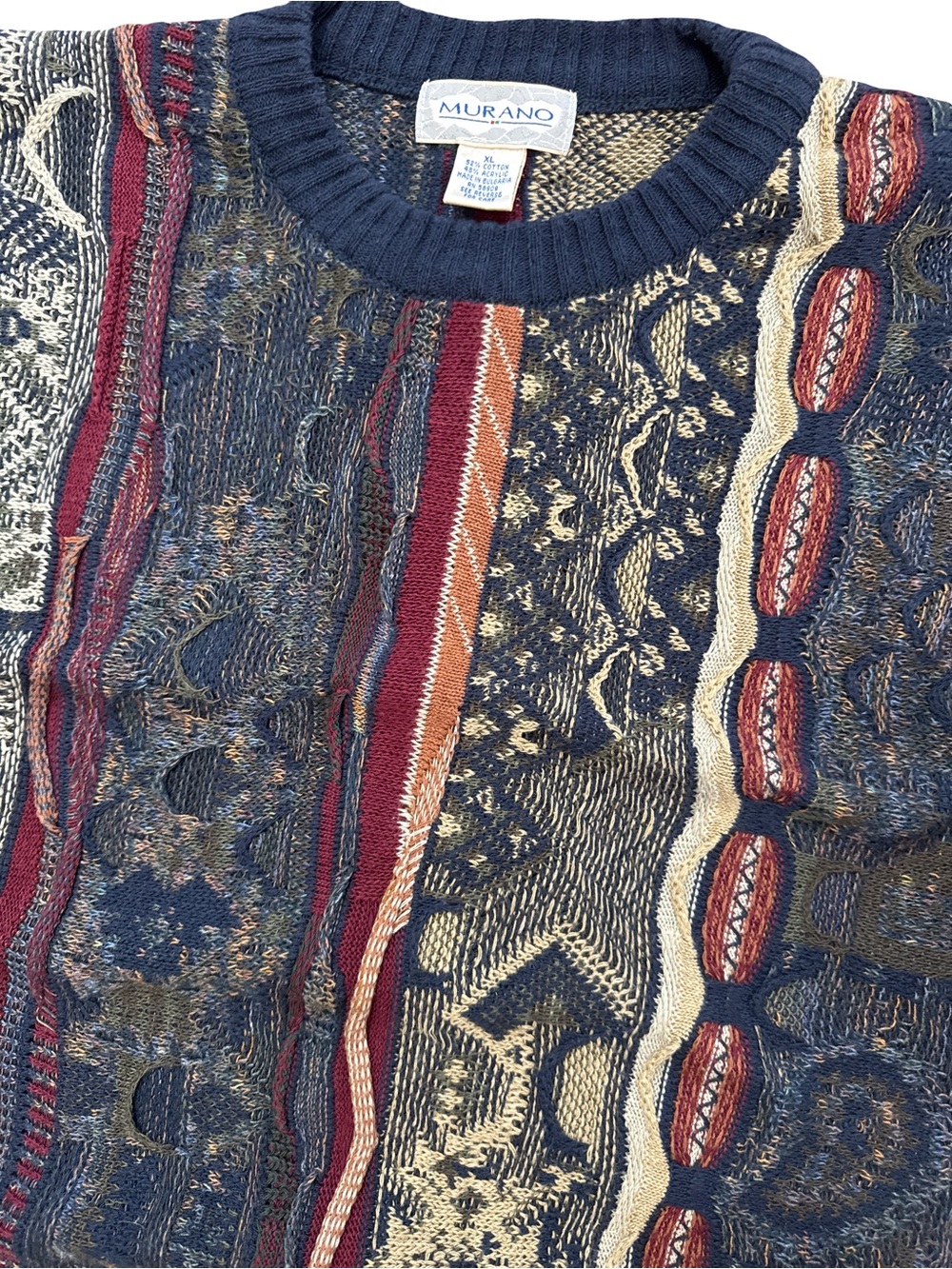 Vintage Murano Sweater Mens XL Geometric Abstract Coogi Style Chunky Knit 90s